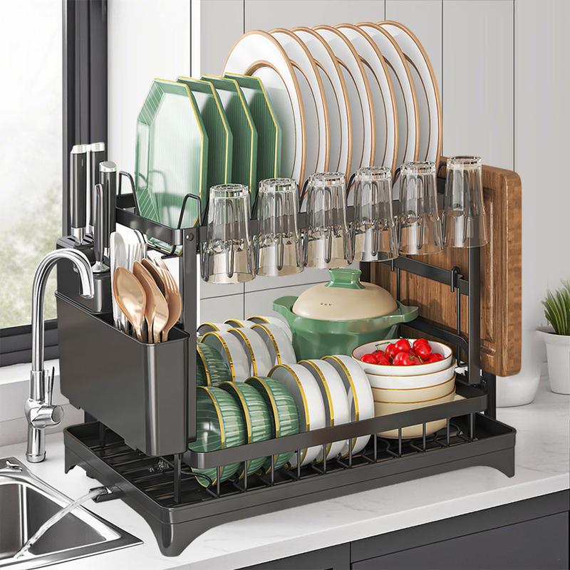 🍽️ 50% OFF!  2-Tier Dish Rack – With Drip Tray, Space-Saving & Ideal for Family Kitchens 🏠