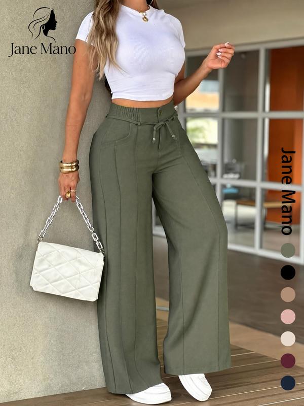 ✨ Easy Everyday Comfort | Women's High-Waisted Straight-Leg Pants with Elastic Back