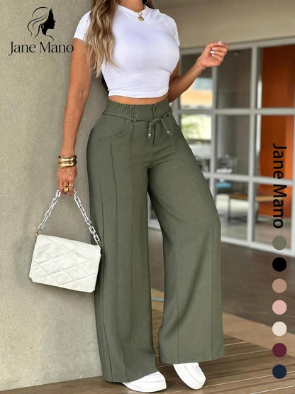 ✨ Easy Everyday Comfort | Women's High-Waisted Straight-Leg Pants with Elastic Back