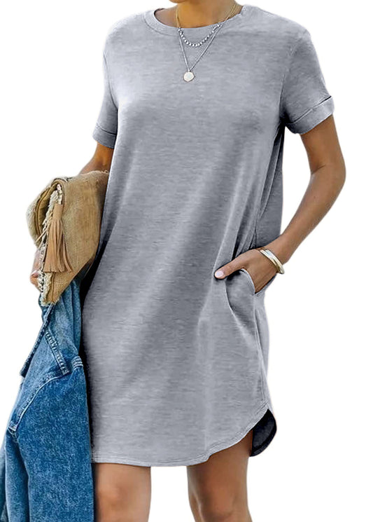 🌈2024 Women's Casual Short Sleeve T Shirt Dress Basic Dresses with Pockets