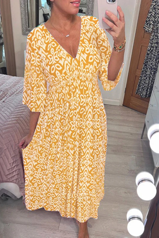 🔥SUMMER SALE 53% OFF 👗New Floral Print V Neck-Long Dress