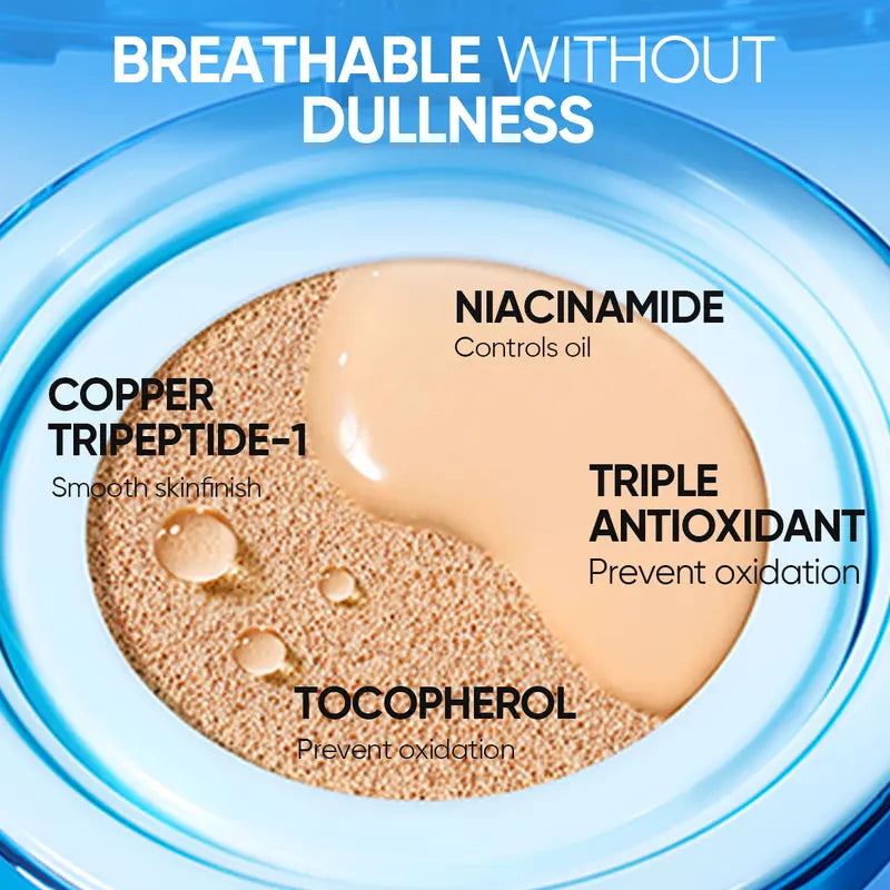 ❤️New Shade Launch❤️SKINTIFIC Velvet Matte Cushion Foundation Blue Ultra Cover Powder Foundation, 12h Oil-Control, Lightweight, Long-Lasting, Waterproof Korean Cushion Makeup