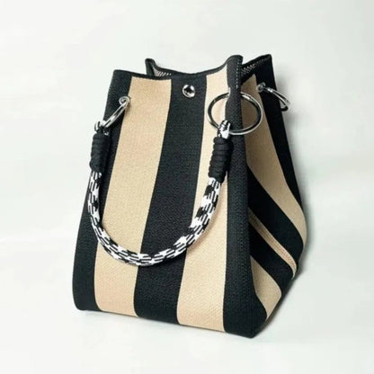 🌴 Boho Striped Knit Bucket Handbag for Women – Handmade Summer Beach Shoulder Bag