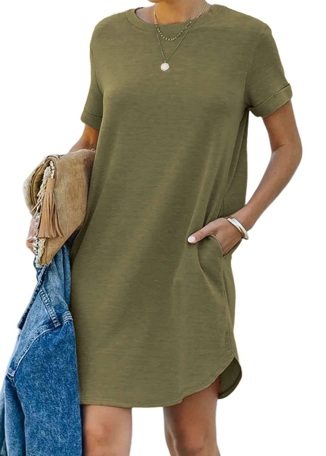 🌈2024 Women's Casual Short Sleeve T Shirt Dress Basic Dresses with Pockets