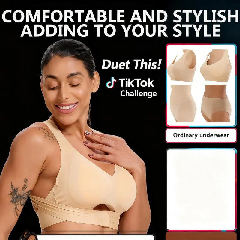 🔥Women’s Beige Wireless Bra, Soft Breathable Non-removable Moulded Cups, Yoga Fitness Sportswear for Gym & Daily Training