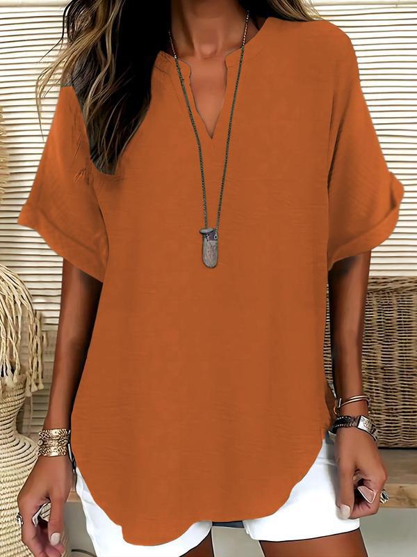 💞50K+ SOLD!🌸Women's Plain Short Sleeve Blouse, Casual Solid Color Top for Daily Wear