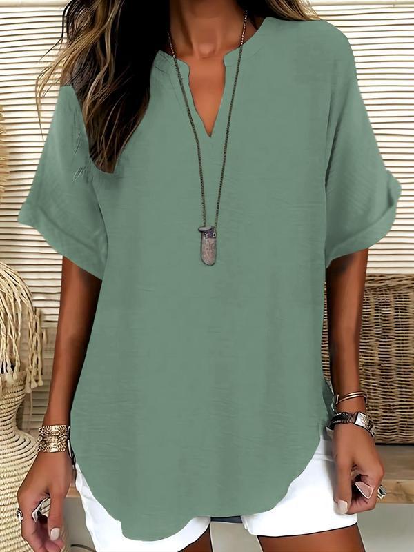 💞50K+ SOLD!🌸Women's Plain Short Sleeve Blouse, Casual Solid Color Top for Daily Wear