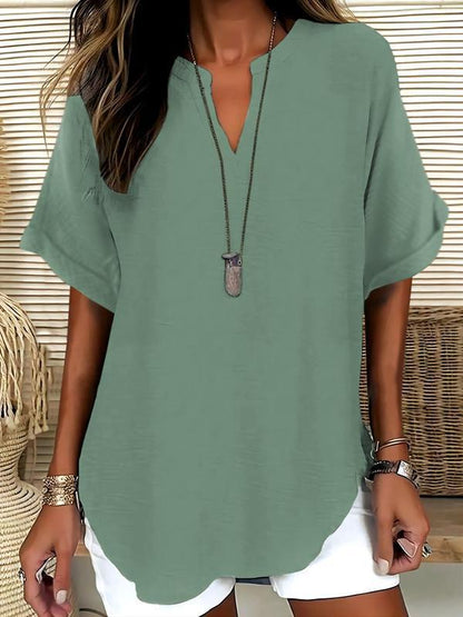 💞50K+ SOLD!🌸Women's Plain Short Sleeve Blouse, Casual Solid Color Top for Daily Wear