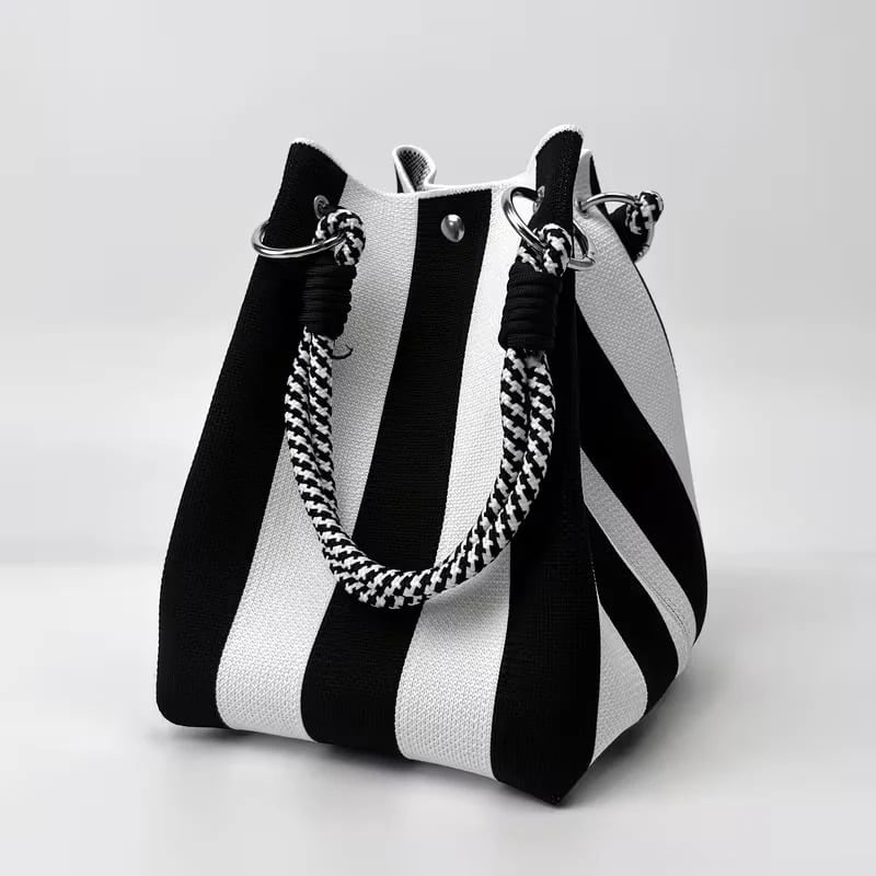 🌴 Boho Striped Knit Bucket Handbag for Women – Handmade Summer Beach Shoulder Bag