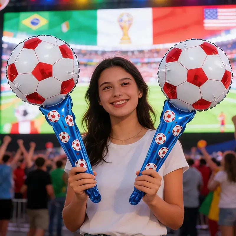⚽🏆 50pcs 2026 World Cup Party Set 4 Soccer Headbands 4 Cheer Sticks 🎉🎈 Foil Balloons Photo Backdrop
