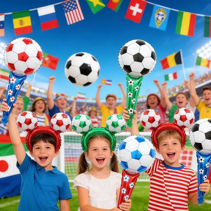 ⚽🏆 50pcs 2026 World Cup Party Set 4 Soccer Headbands 4 Cheer Sticks 🎉🎈 Foil Balloons Photo Backdrop