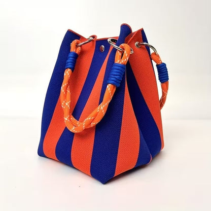 🌴 Boho Striped Knit Bucket Handbag for Women – Handmade Summer Beach Shoulder Bag