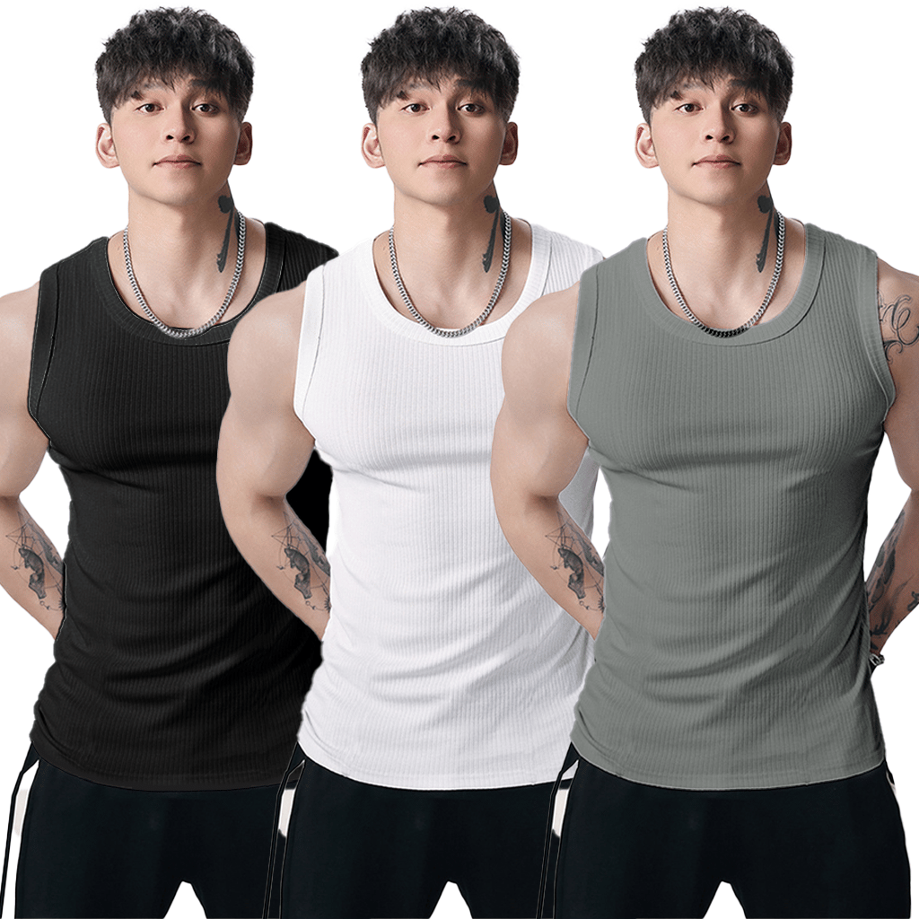 💪👕Men's  Wide Strap Ribbed Tank Top