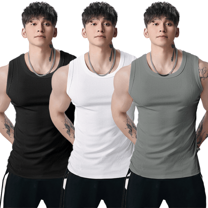💪👕Men's  Wide Strap Ribbed Tank Top