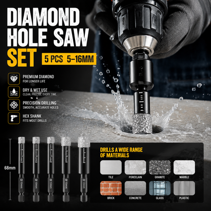 💎 50% OFF NOW! 🔧 Diamond Drill Bits Set – 5-16mm Sizes, Hex Shank, Dry/Wet Use – Smooth Precision Holes 🏗️