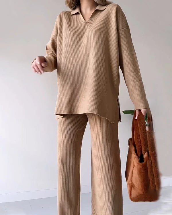 🔥Hot Sale 39% OFF🎁V-Neck Casual Slit Knitted Two-Piece Set