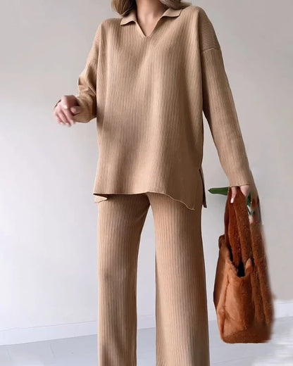 🔥Hot Sale 39% OFF🎁V-Neck Casual Slit Knitted Two-Piece Set