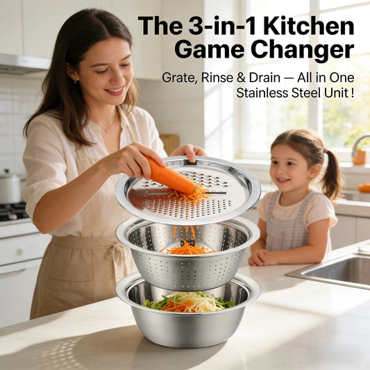 ✨HOT SALE 50% OFF- 🌞🍴German Quality 3-in-1 Stainless Steel Grater Bowl