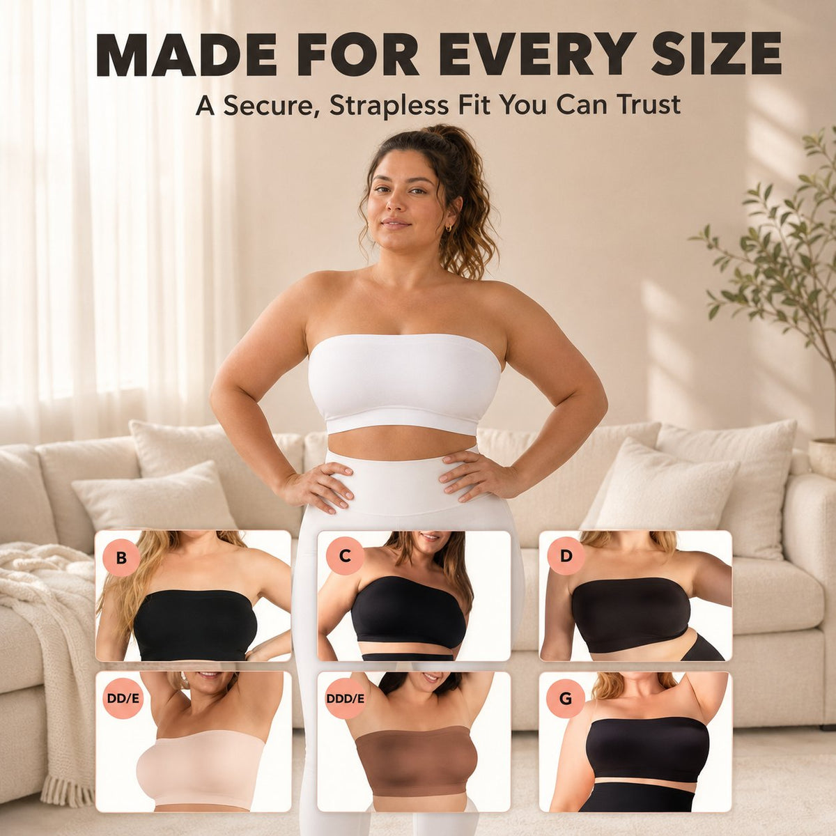 📢📢LIMITED-TIME  50%!!☀️Anti-Slip Grip & Removable Straps✨Convertible Strapless Bandeau Bra with Wireless Comfort👍Suitable for All Body Types