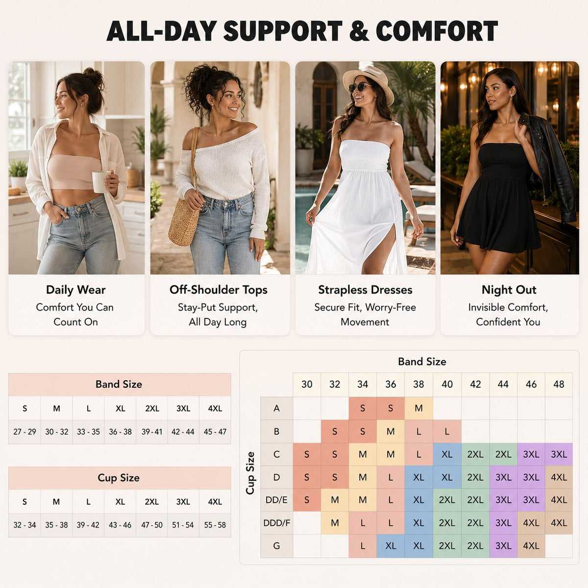 📢📢LIMITED-TIME  50%!!☀️Anti-Slip Grip & Removable Straps✨Convertible Strapless Bandeau Bra with Wireless Comfort👍Suitable for All Body Types
