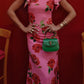 Cheongsam Style Rose Floral Print Tiered Flare Sleeve Stretch Maxi Dress