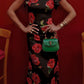 Cheongsam Style Rose Floral Print Tiered Flare Sleeve Stretch Maxi Dress