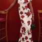 Cheongsam Style Rose Floral Print Tiered Flare Sleeve Stretch Maxi Dress