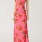 Cheongsam Style Rose Floral Print Tiered Flare Sleeve Stretch Maxi Dress