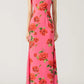 Cheongsam Style Rose Floral Print Tiered Flare Sleeve Stretch Maxi Dress