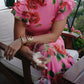 Cheongsam Style Rose Floral Print Tiered Flare Sleeve Stretch Maxi Dress