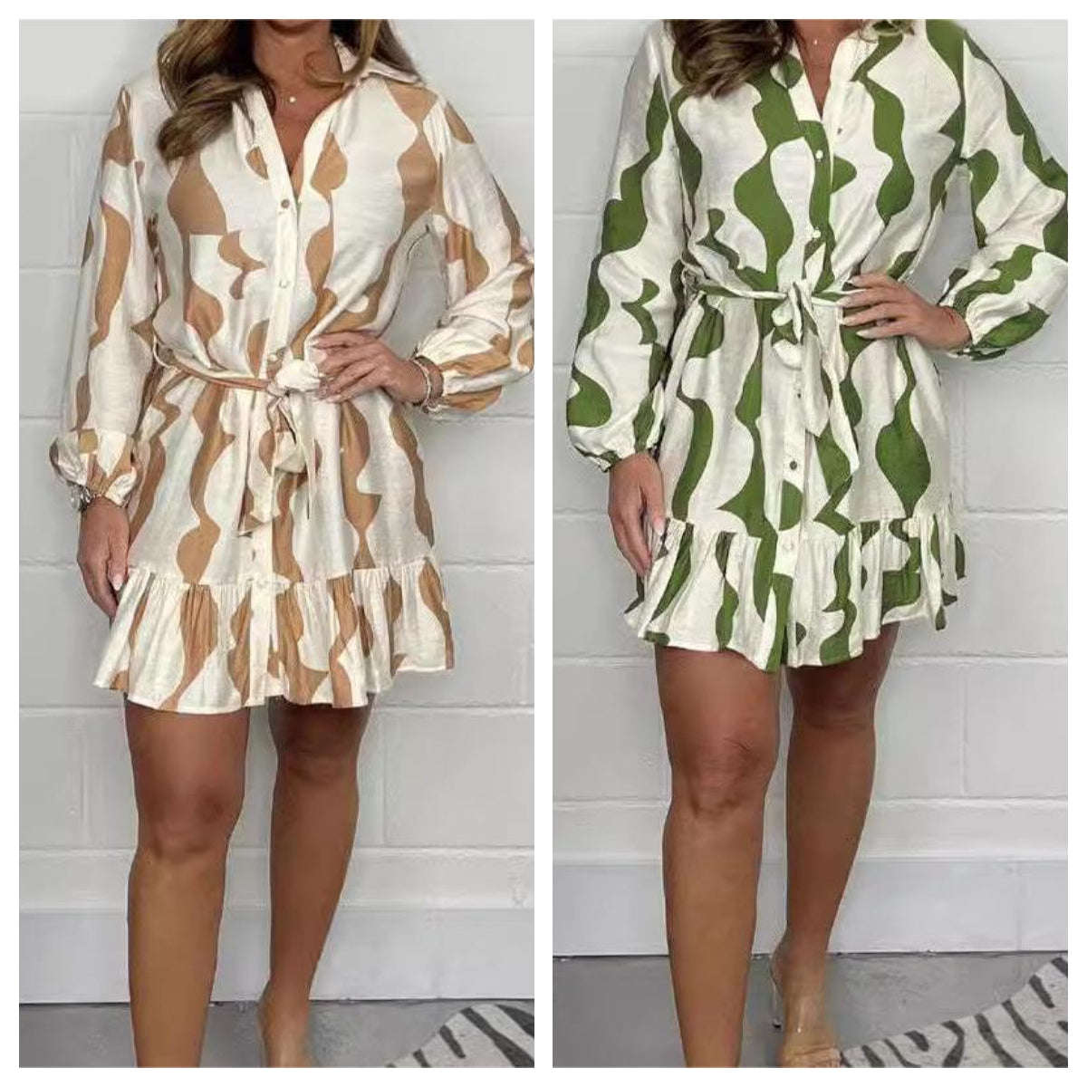 🌷Limited Time Offer 52% OFF🌷Casual Irregular Stripe Lapel Tie Waist Shirt Dress