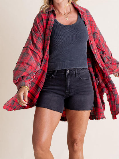 🔥Hot Sale 68% OFF🔥🏆Women's Mineral Washed Button Down Plaid Shirt