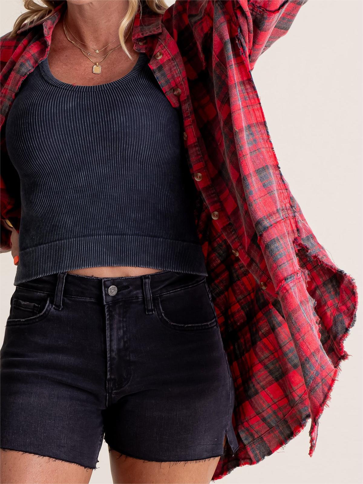 🔥Hot Sale 68% OFF🔥🏆Women's Mineral Washed Button Down Plaid Shirt
