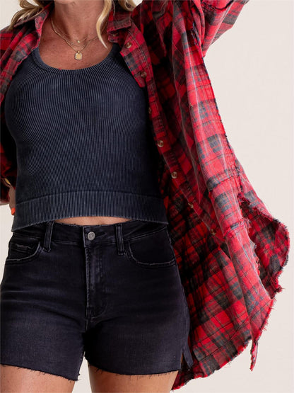 🔥Hot Sale 68% OFF🔥🏆Women's Mineral Washed Button Down Plaid Shirt