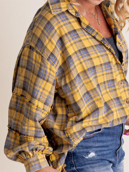 🔥Hot Sale 68% OFF🔥🏆Women's Mineral Washed Button Down Plaid Shirt