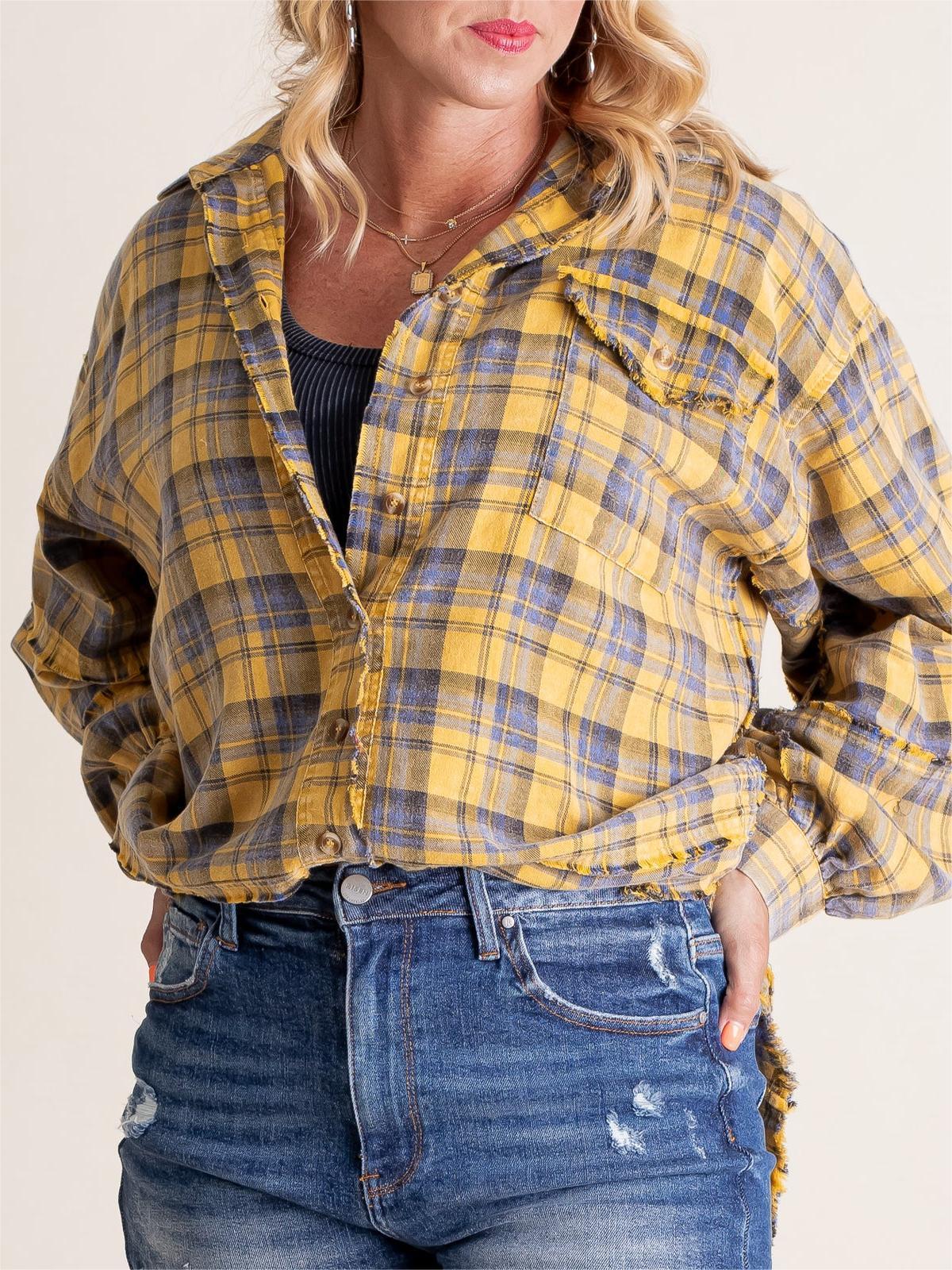 🔥Hot Sale 68% OFF🔥🏆Women's Mineral Washed Button Down Plaid Shirt