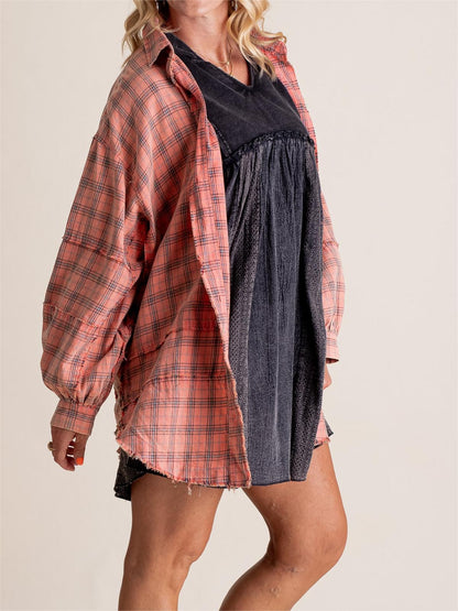 🔥Hot Sale 68% OFF🔥🏆Women's Mineral Washed Button Down Plaid Shirt