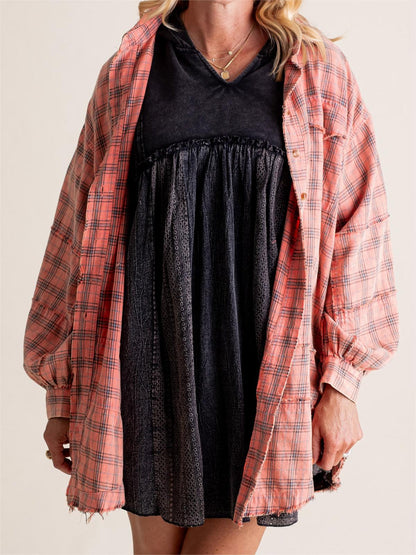 🔥Hot Sale 68% OFF🔥🏆Women's Mineral Washed Button Down Plaid Shirt