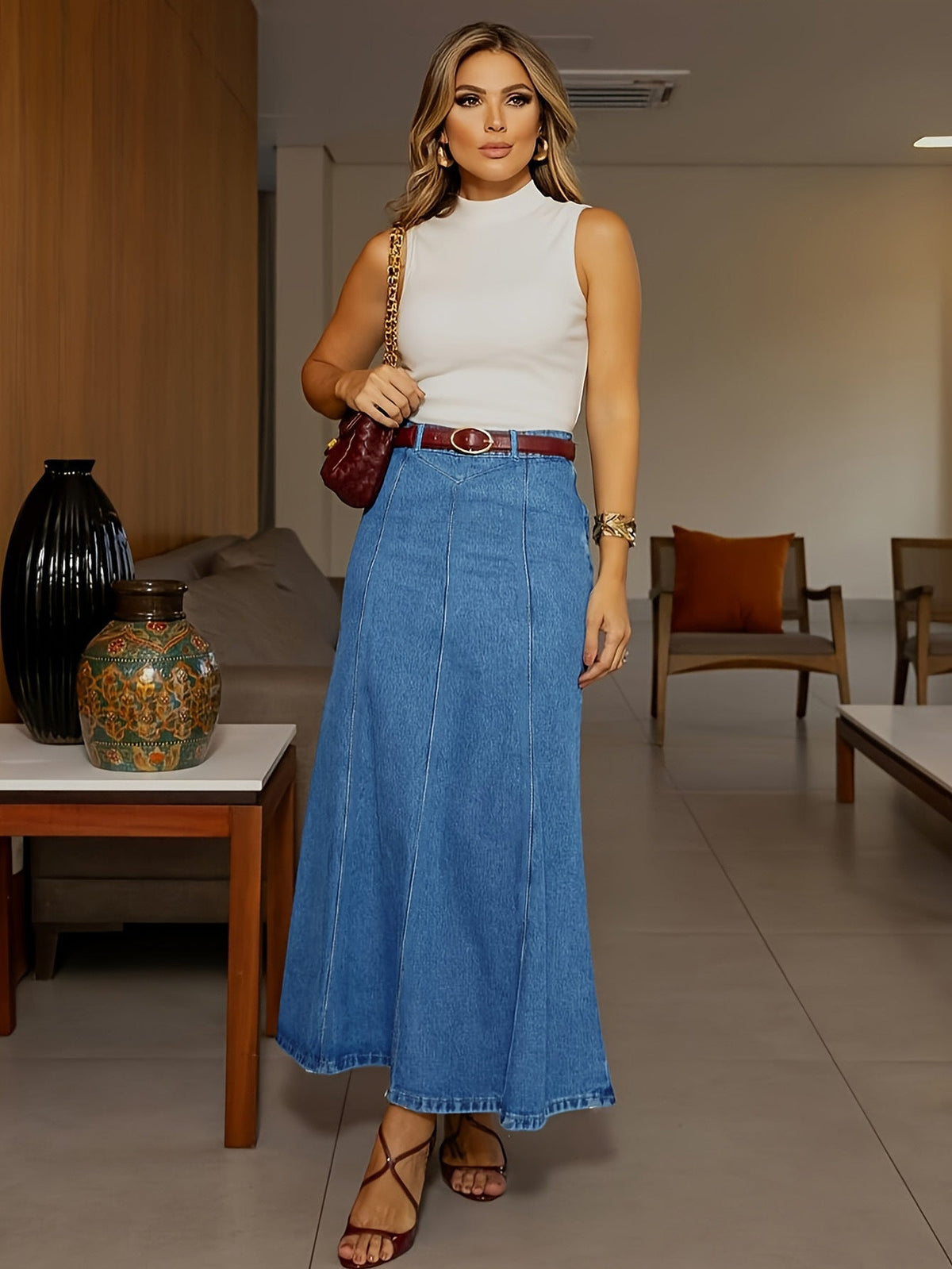 🎉 2026 Sale — Over 28,200 Sold!💙Women's High‑Waist A‑Line Denim Maxi Skirt – Flattering 👗