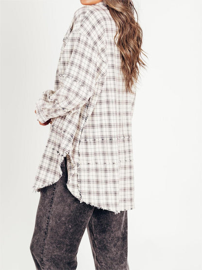 🔥Hot Sale 68% OFF🔥🏆Women's Mineral Washed Button Down Plaid Shirt