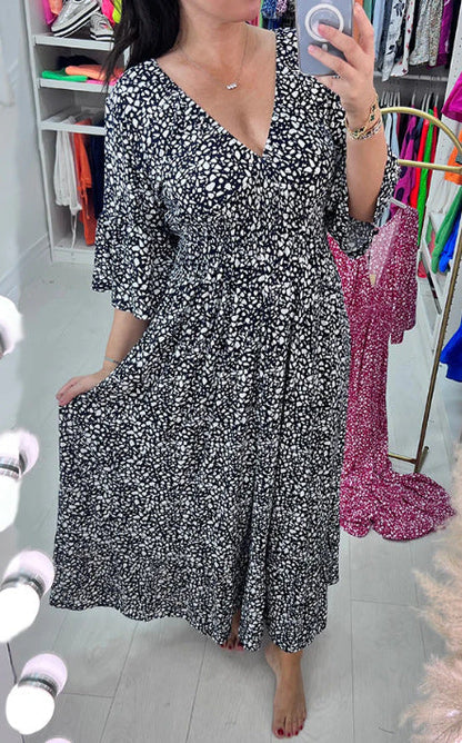 🔥SUMMER SALE 53% OFF 👗New Floral Print V Neck-Long Dress