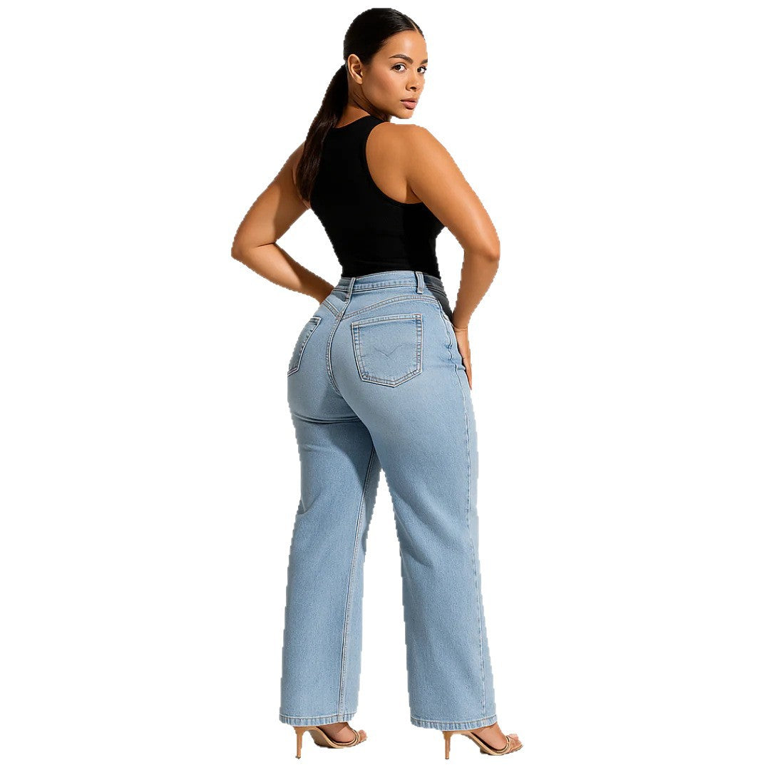 【6 Lengths】Magic ONESO BBL Jeans – Stretchy Wide Leg Tummy Control Distressed Denim Pants, Plus & Regular Sizes