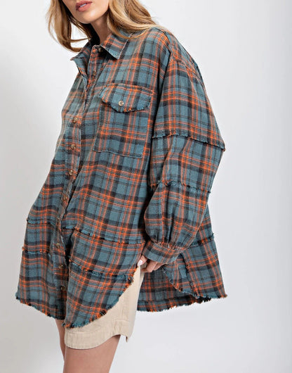 🔥Hot Sale 68% OFF🔥🏆Women's Mineral Washed Button Down Plaid Shirt