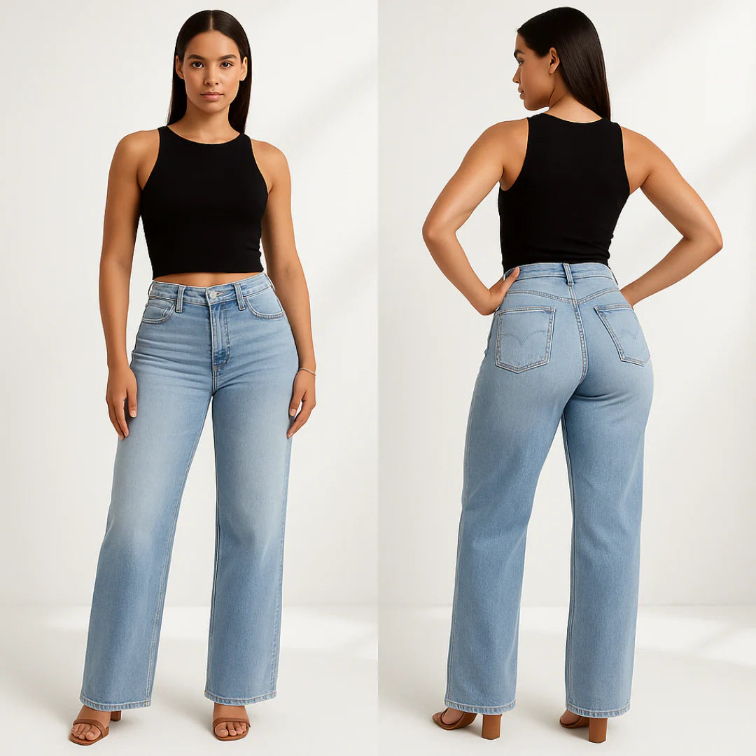 【6 Lengths】Magic ONESO BBL Jeans – Stretchy Wide Leg Tummy Control Distressed Denim Pants, Plus & Regular Sizes