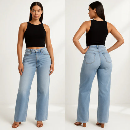 【6 Lengths】Magic ONESO BBL Jeans – Stretchy Wide Leg Tummy Control Distressed Denim Pants, Plus & Regular Sizes