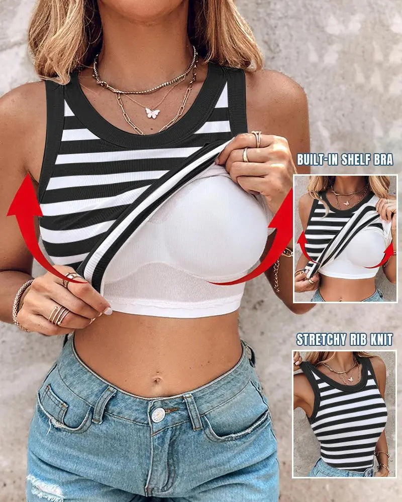 💖LAST DAY SPECIAL SALE 50% OFF🍃💖Women's Ribbed Stretchy Tank Top with Built-in Bra
