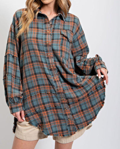 🔥Hot Sale 68% OFF🔥🏆Women's Mineral Washed Button Down Plaid Shirt