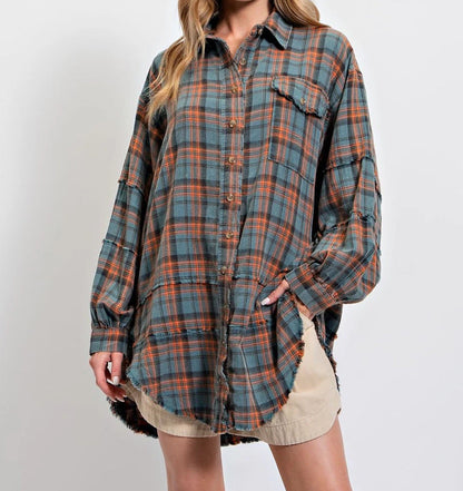 🔥Hot Sale 68% OFF🔥🏆Women's Mineral Washed Button Down Plaid Shirt