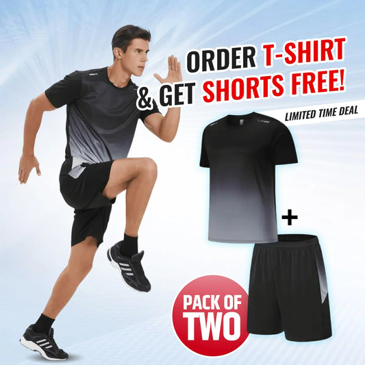 ☀️💦Tuta sportiva da uomo con t-shirt e pantaloncini traspiranti, ad asciugatura rapida e vestibilità ampia
