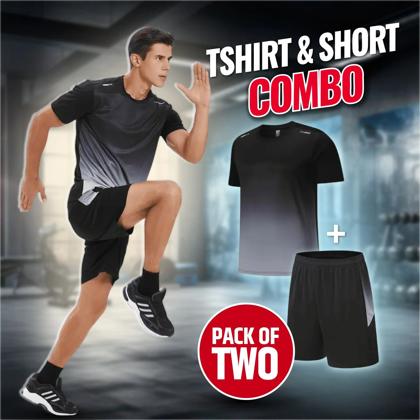 ☀️💦Tuta sportiva da uomo con t-shirt e pantaloncini traspiranti, ad asciugatura rapida e vestibilità ampia